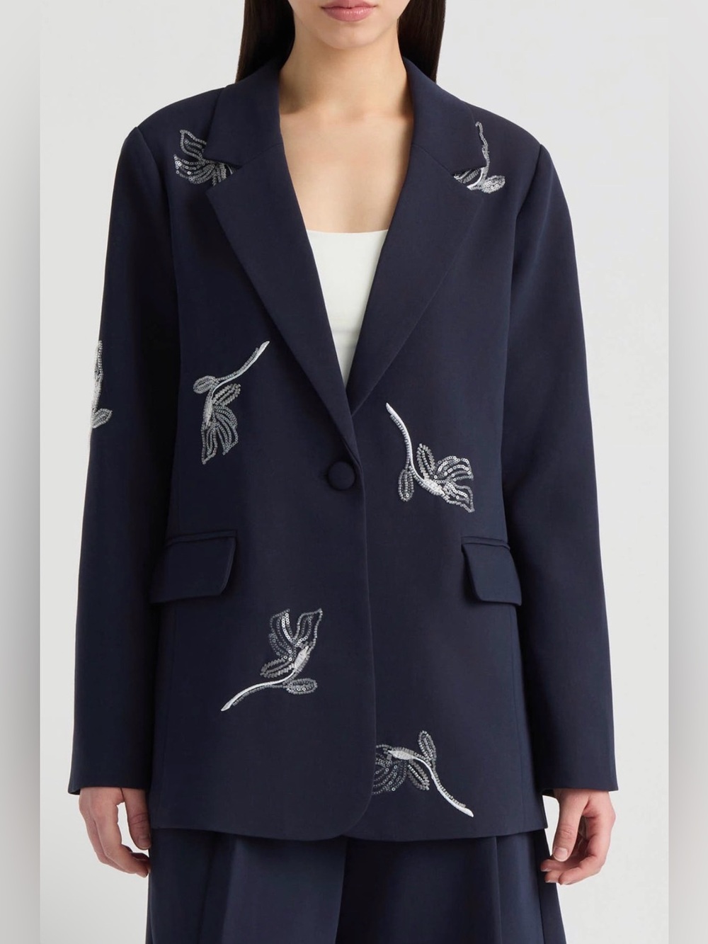NVLT Navy Blazer with Silver Embroidered Motifs size XS